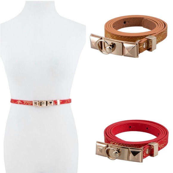 •Locked & Studded• Skinny Accent Belt - Picture 1 of 4